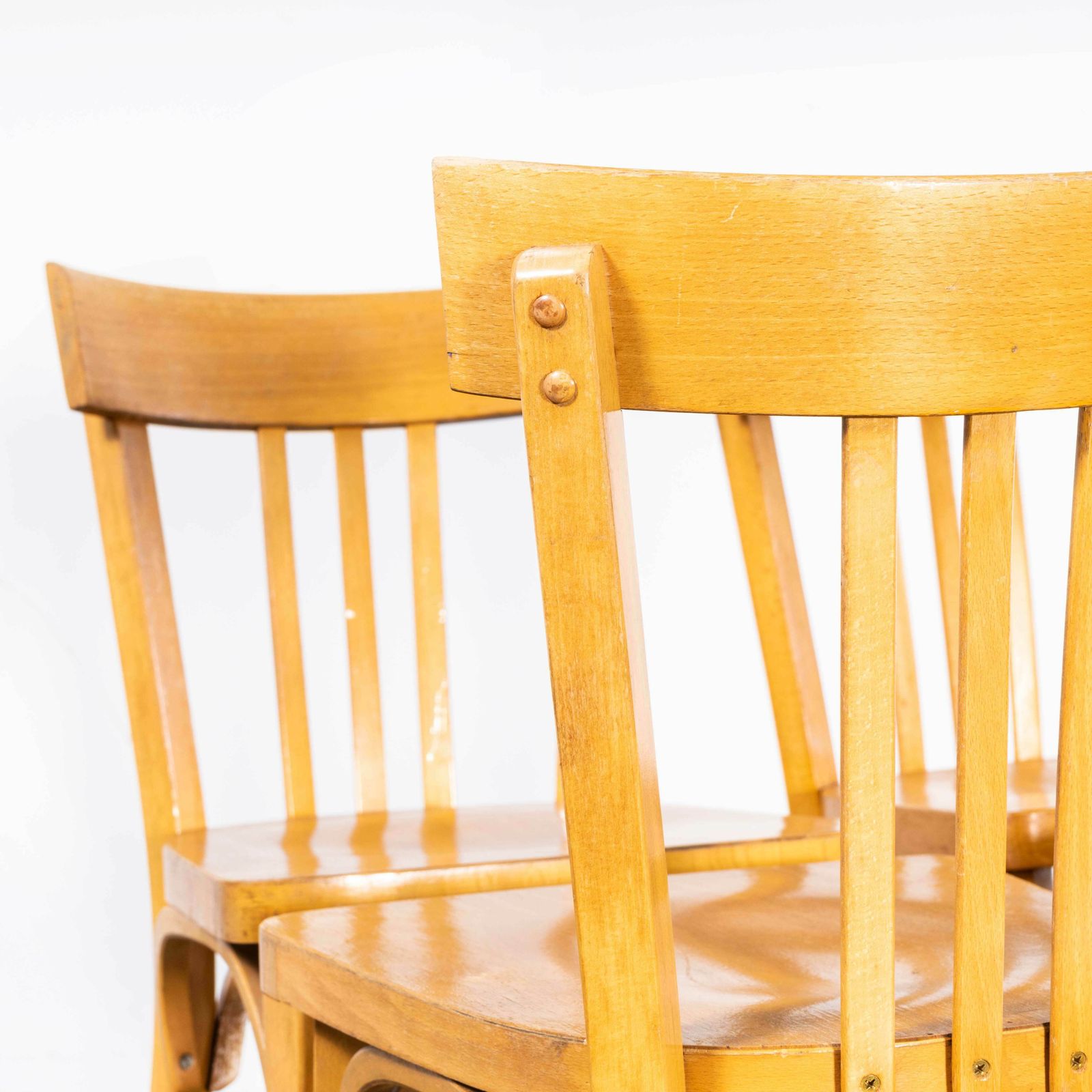 1950’s French Baumann Blonde Beech Tri Back Bentwood Dining Chairs – Set Of Four photo 696.0