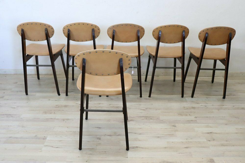 Dining Chairs In Beech Wood And Faux Leather, 1960s, Set Of 6 photo vintage