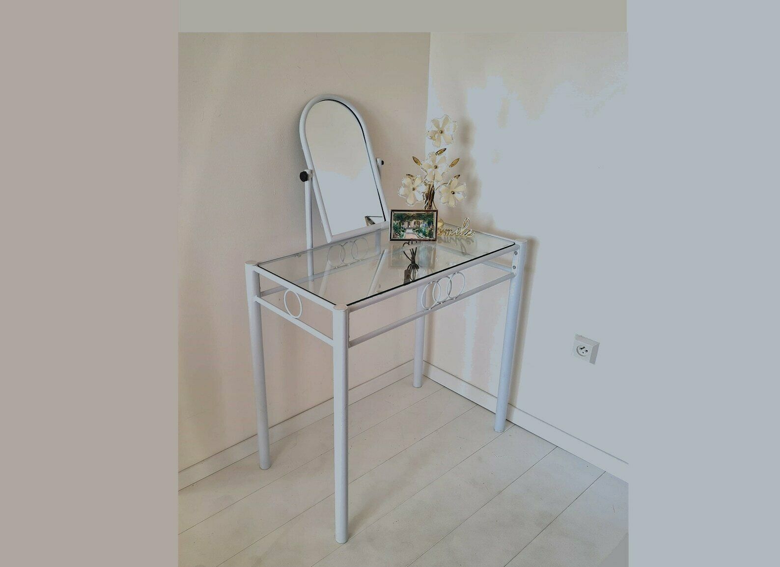 Vintage Mid Century Dressing Table With Mirror Metal And Glass сhair Not Included