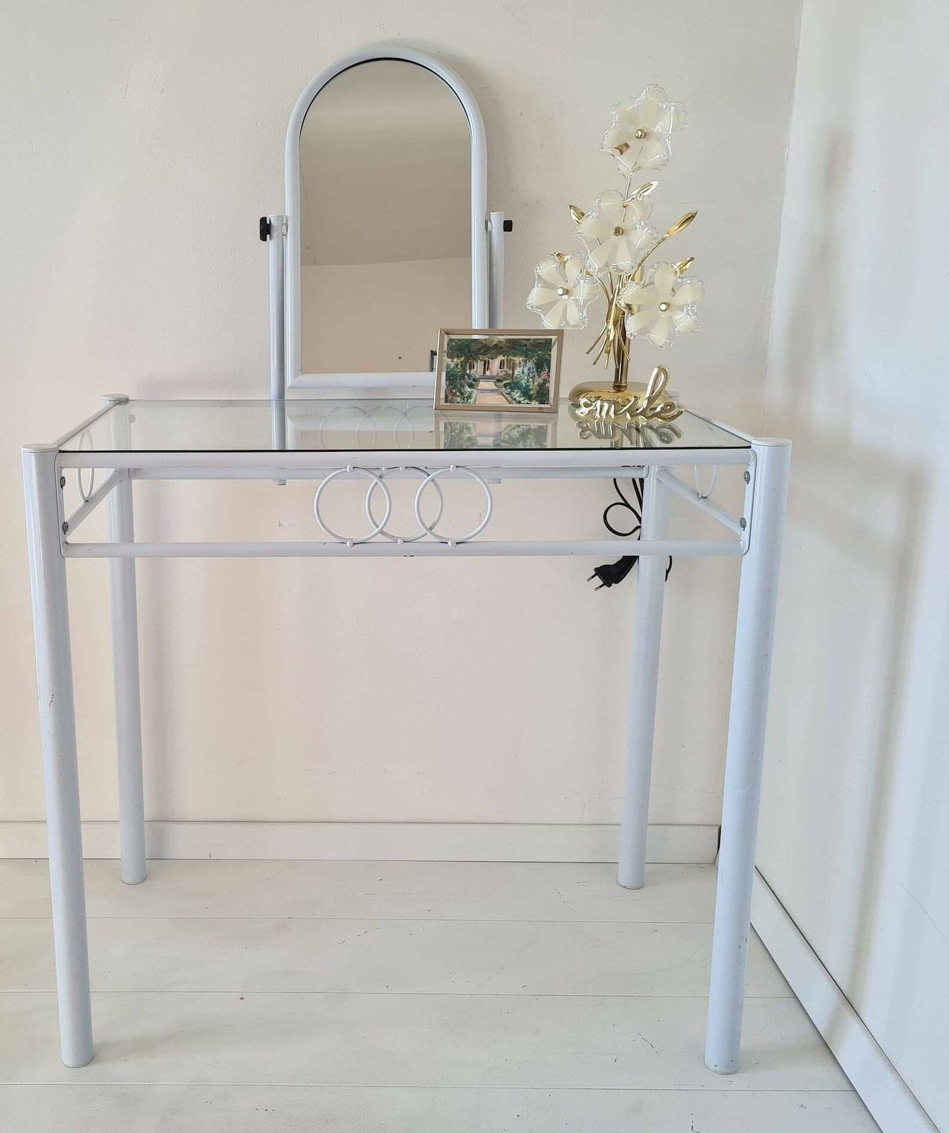 Vintage Mid Century Dressing Table With Mirror Metal And Glass сhair Not Included photo furniture