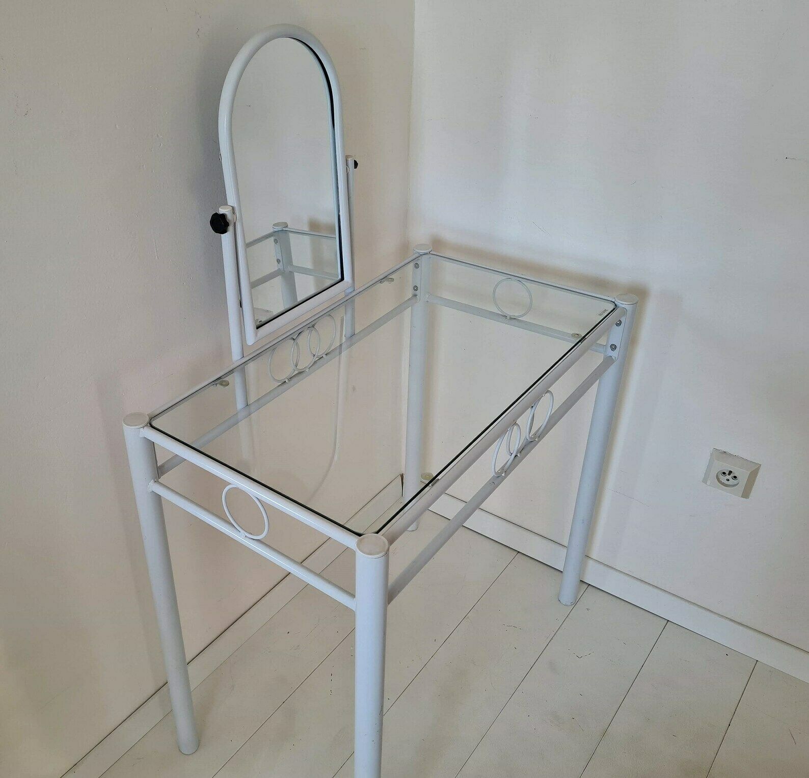 Vintage Mid Century Dressing Table With Mirror Metal And Glass сhair Not Included photo Furniture