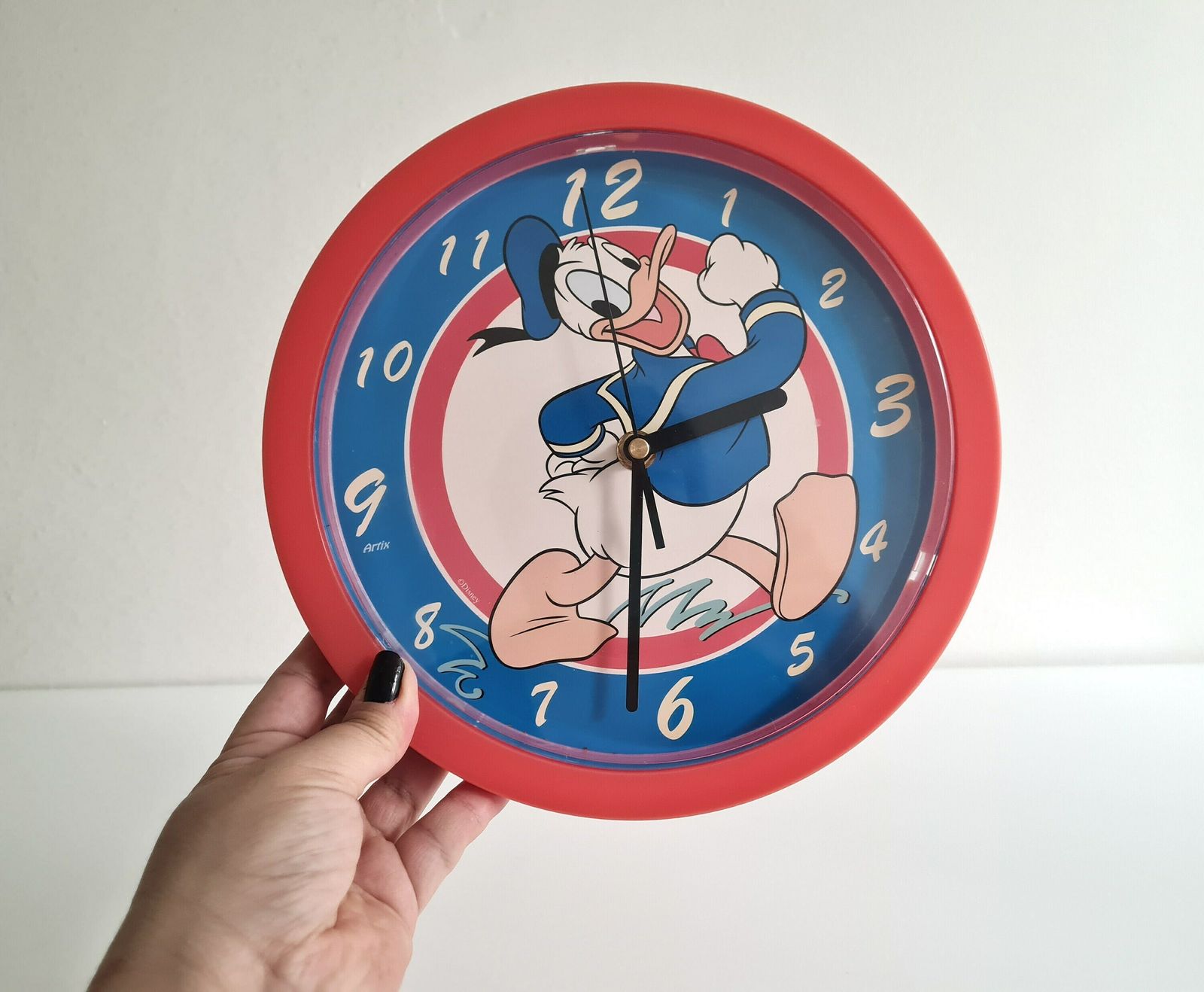 Vintage Pop Art Donald Duck Wall Clock In A Plastic Frame photo for sale