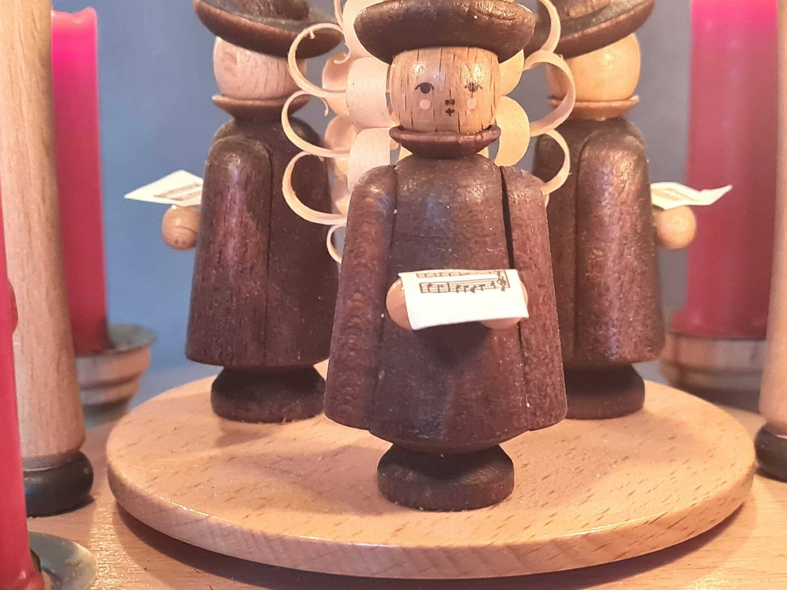 Vintage German Pyramid With Wooden Figurines And 4 Candles Handmade Design photo furniture