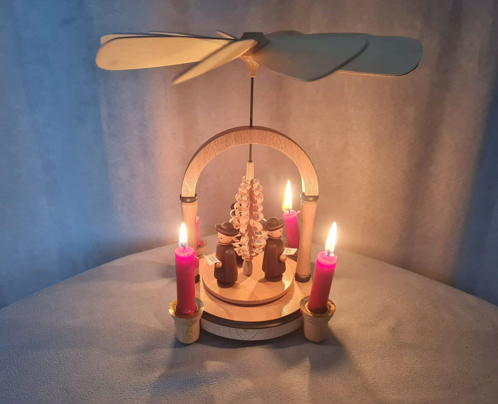 photo furniture Vintage German Pyramid With Wooden Figurines And 4 Candles Handmade Design