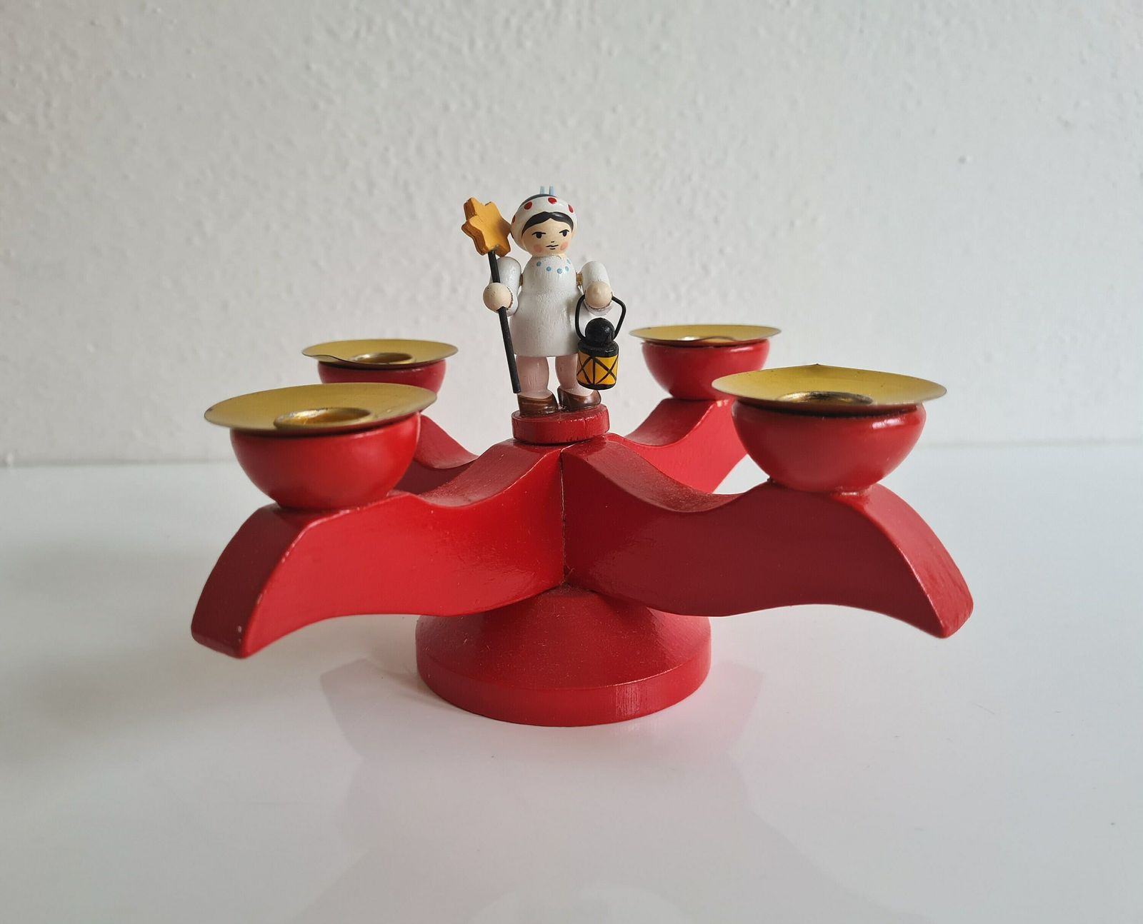 Vintage Erzgebirge German Candlestick Christmas Angel Wooden Hand Painted Candle Holders photo furniture