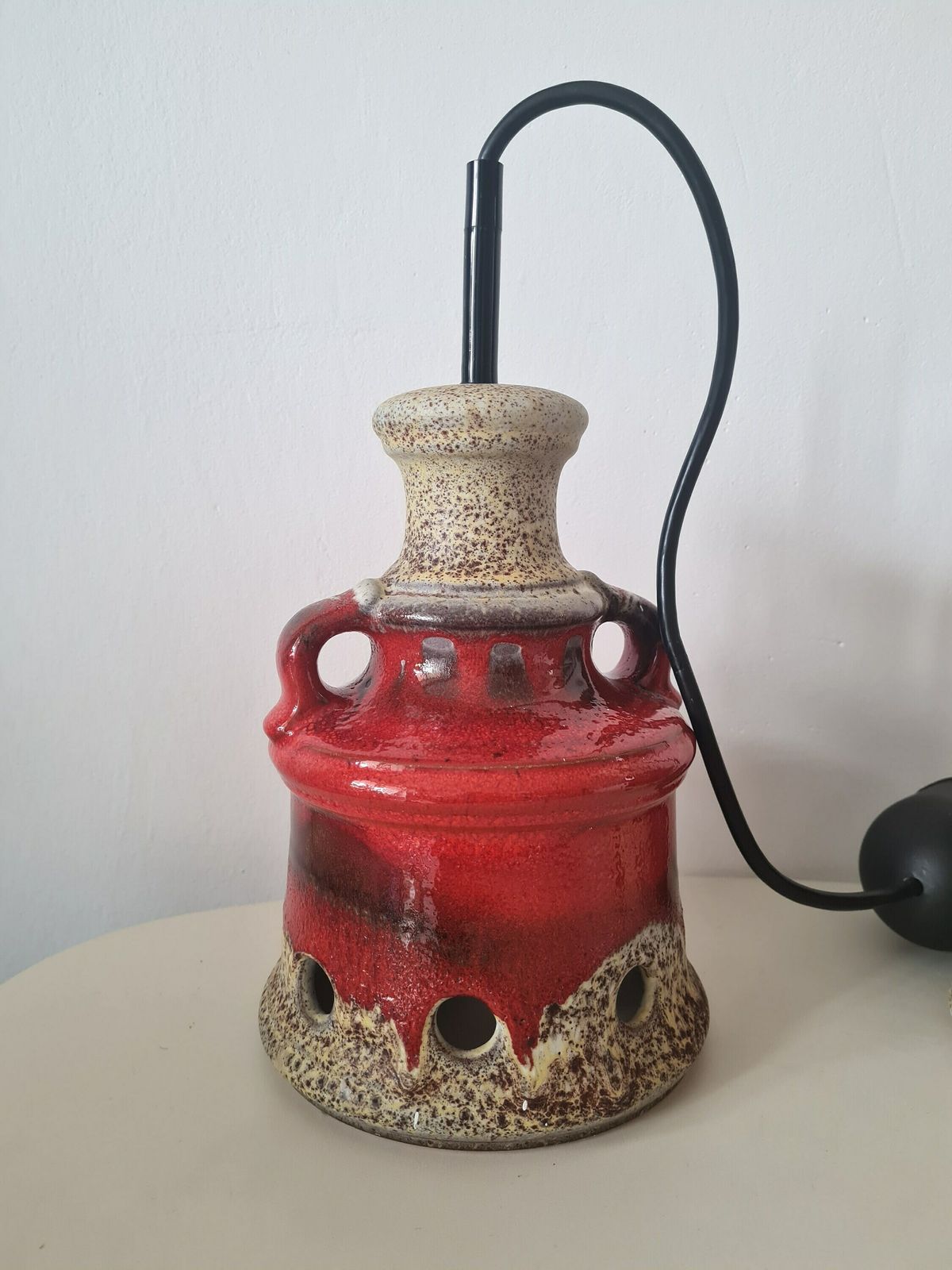 Vintage One Of Two Pendant Lamps Hand Made Fat Lava Herda Gdr Design 70s photo vintage