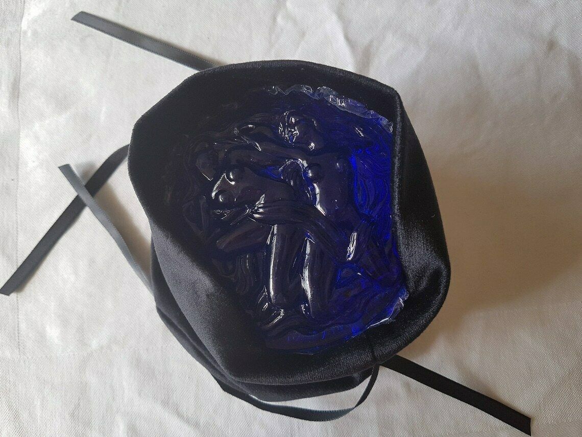 Art Deco Sieradendoos / Poederdoos Van Aquablauw Glas – Schlevogt Ingrid Design, Tsjechisch Boheems Glas photo vintage