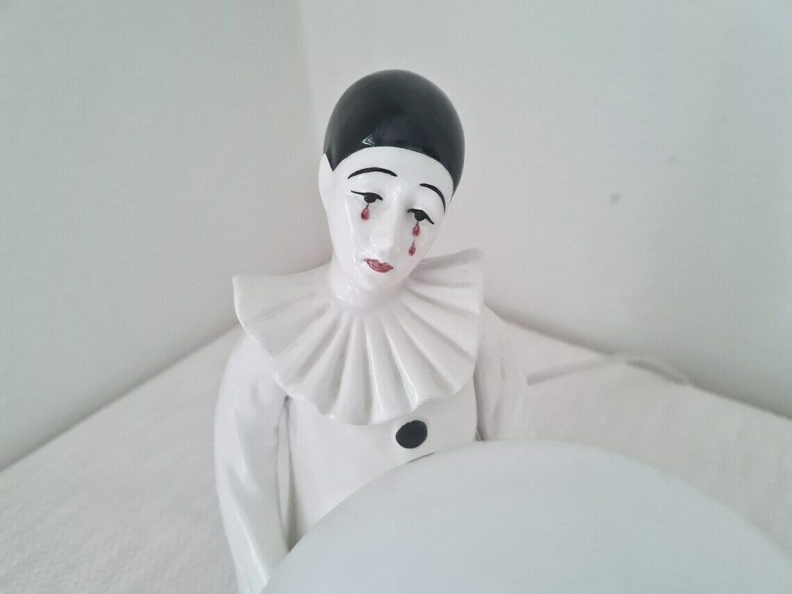 Vintage Table Porcelain Lamp Pierrot With A Ball Very Beautiful Interior Accent Lamp photo for sale