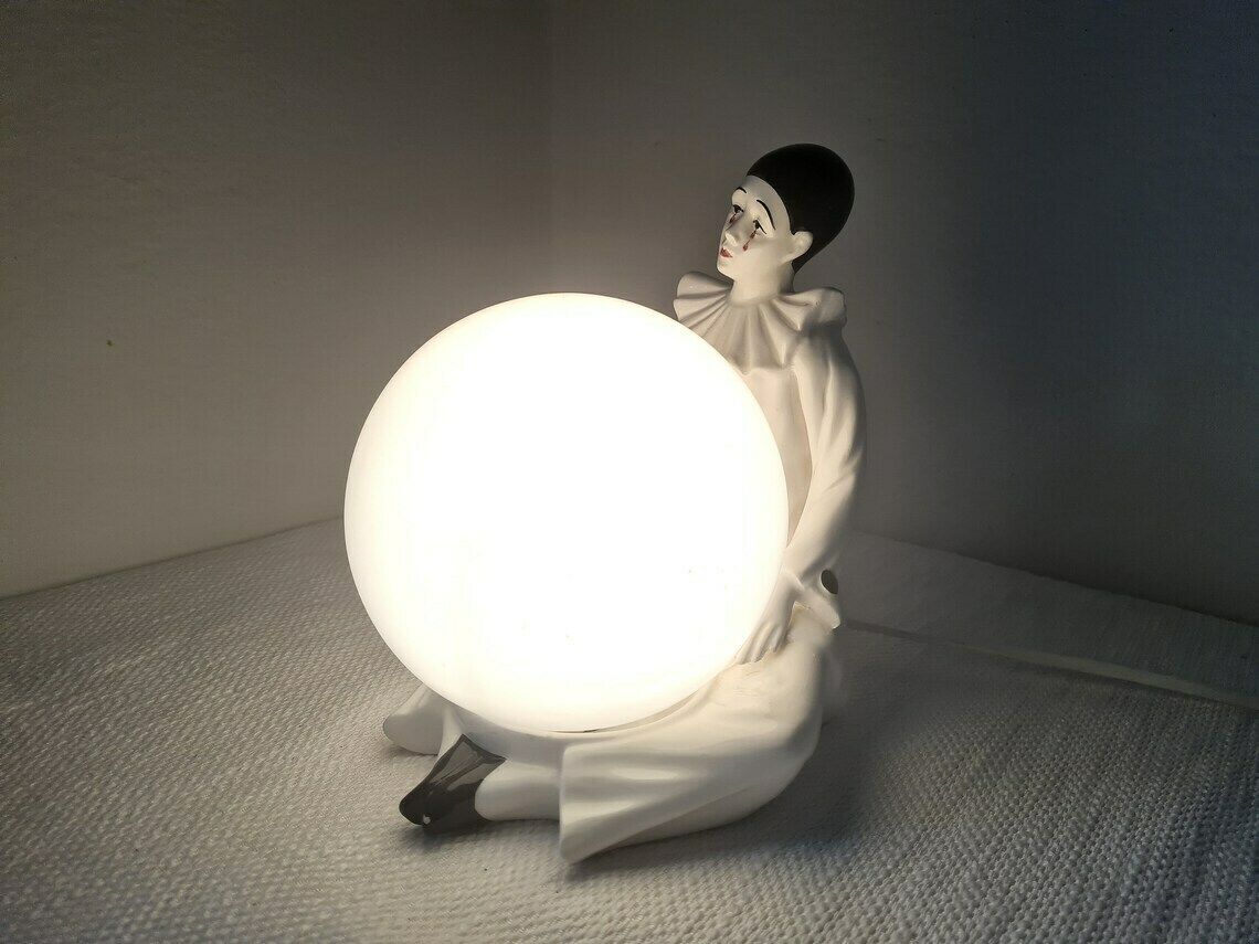 Vintage Table Porcelain Lamp Pierrot With A Ball Very Beautiful Interior Accent Lamp photo vinterior