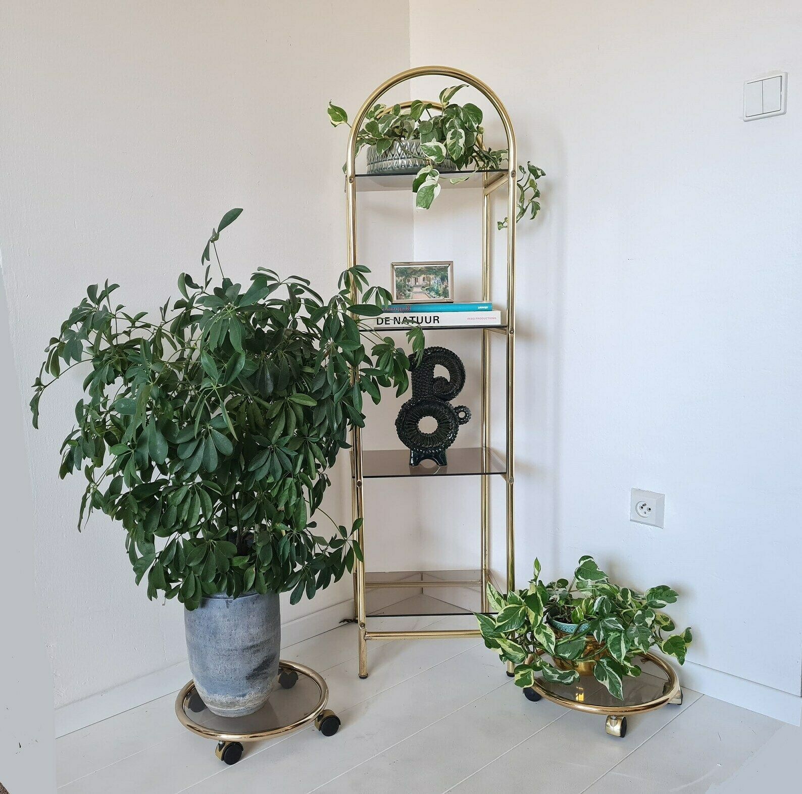 photo for sale Vintage Mid Century Hollywood Regency Floor Flower Stand On Wheels