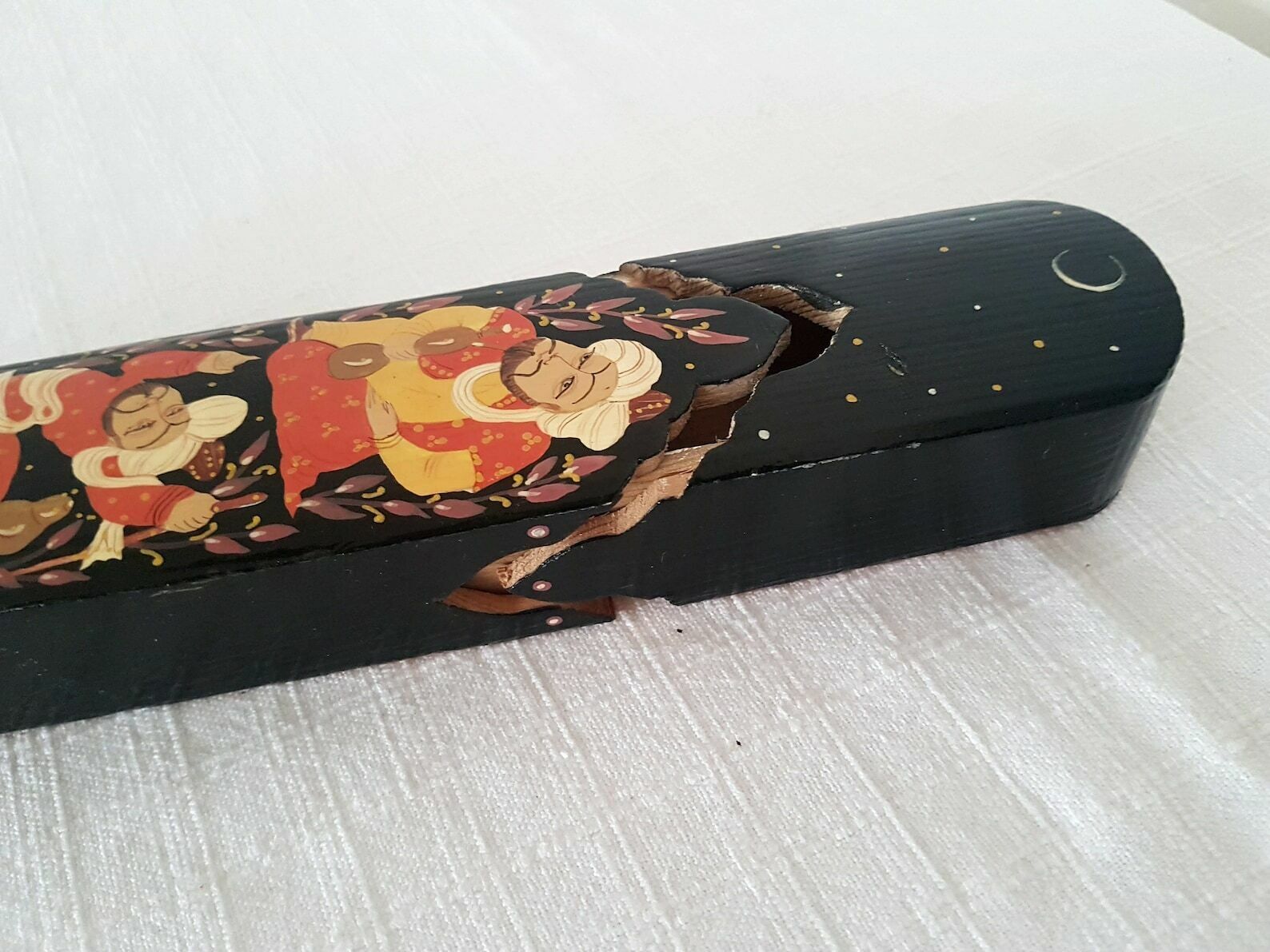 photo for sale Vintage Lacquer Box Wooden Hand Painted Pencil Box Luxury Pen Box Jewellery Box