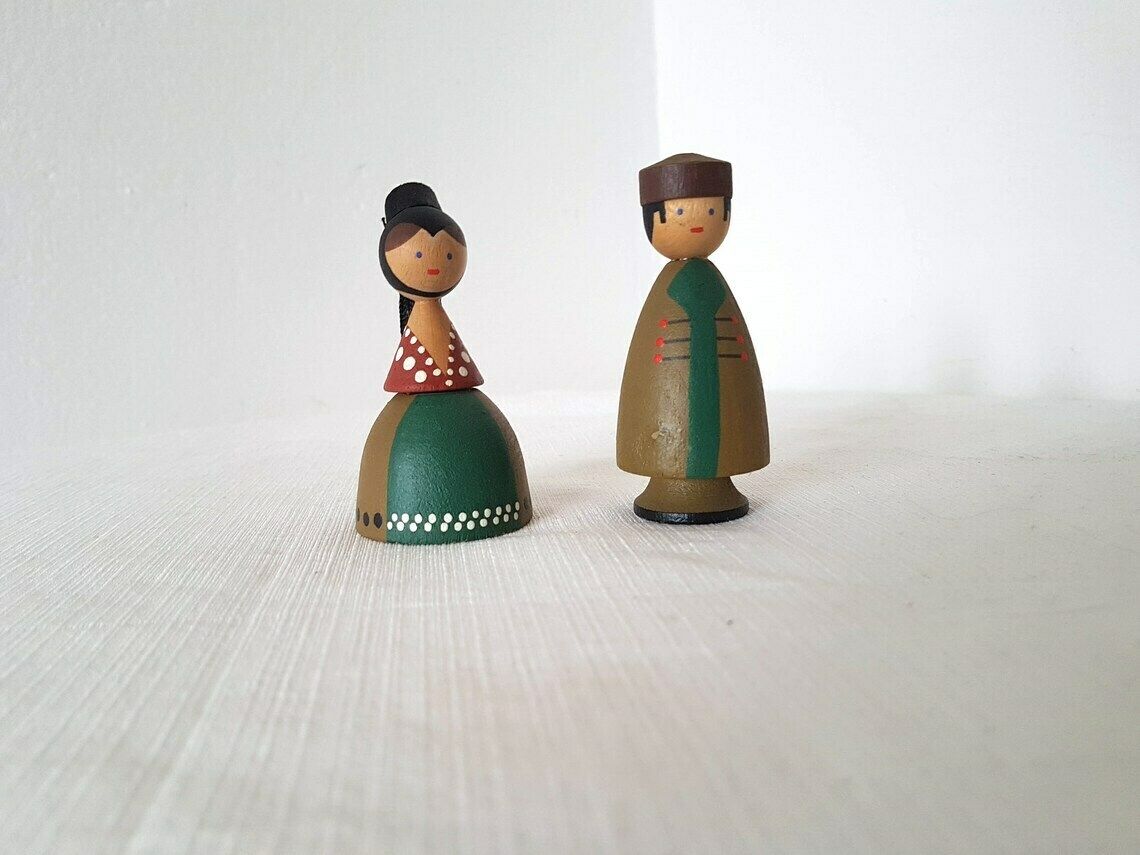 Vintage German Wooden Pair Figures Handmade Design photo for sale