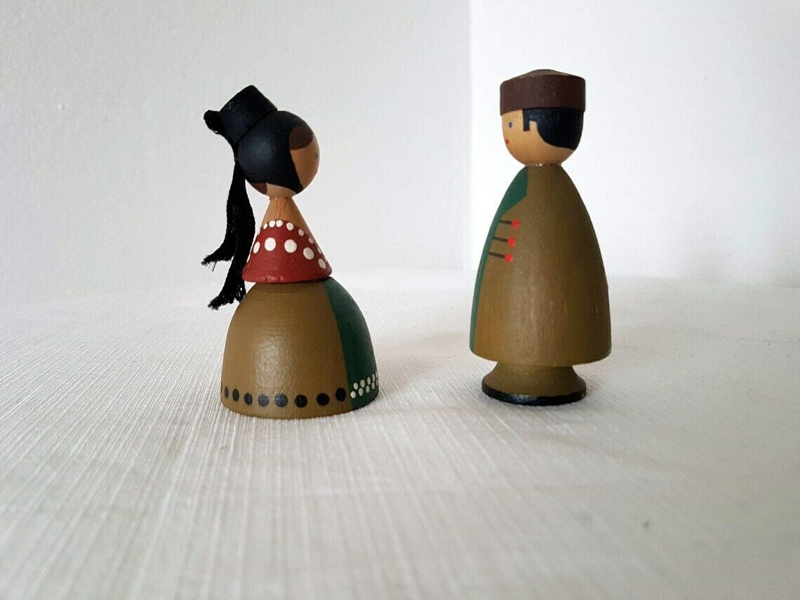 Vintage German Wooden Pair Figures Handmade Design photo Home Decor