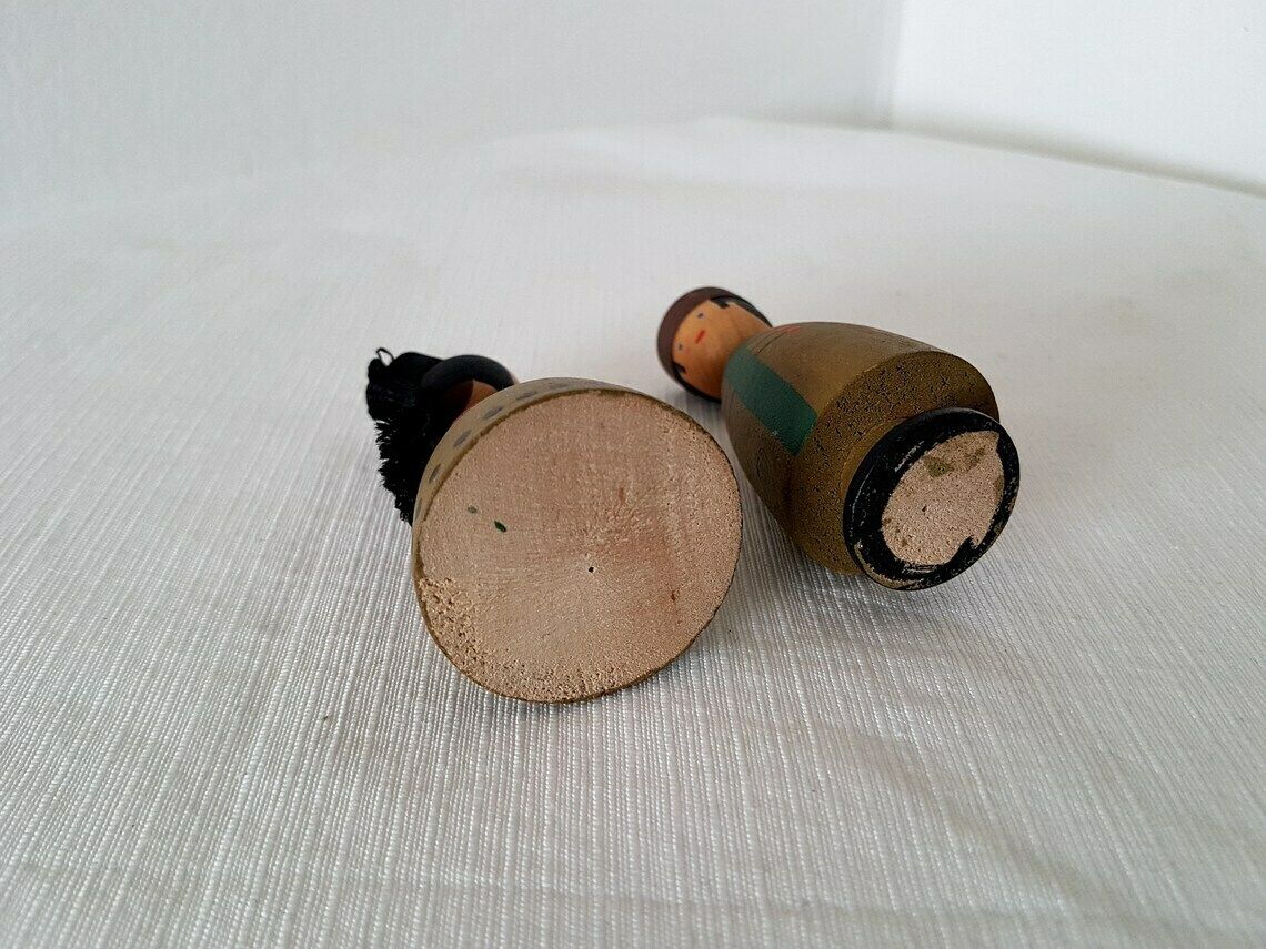 Vintage German Wooden Pair Figures Handmade Design photo vinterior