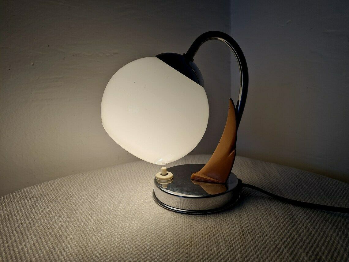 Vintage Bauhaus Nickel Table Lamp Zukov With A Glass Ball Shade photo furniture