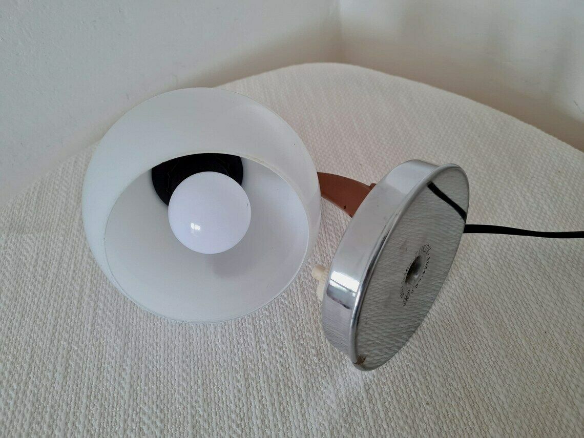 photo for sale Vintage Bauhaus Nickel Table Lamp Zukov With A Glass Ball Shade