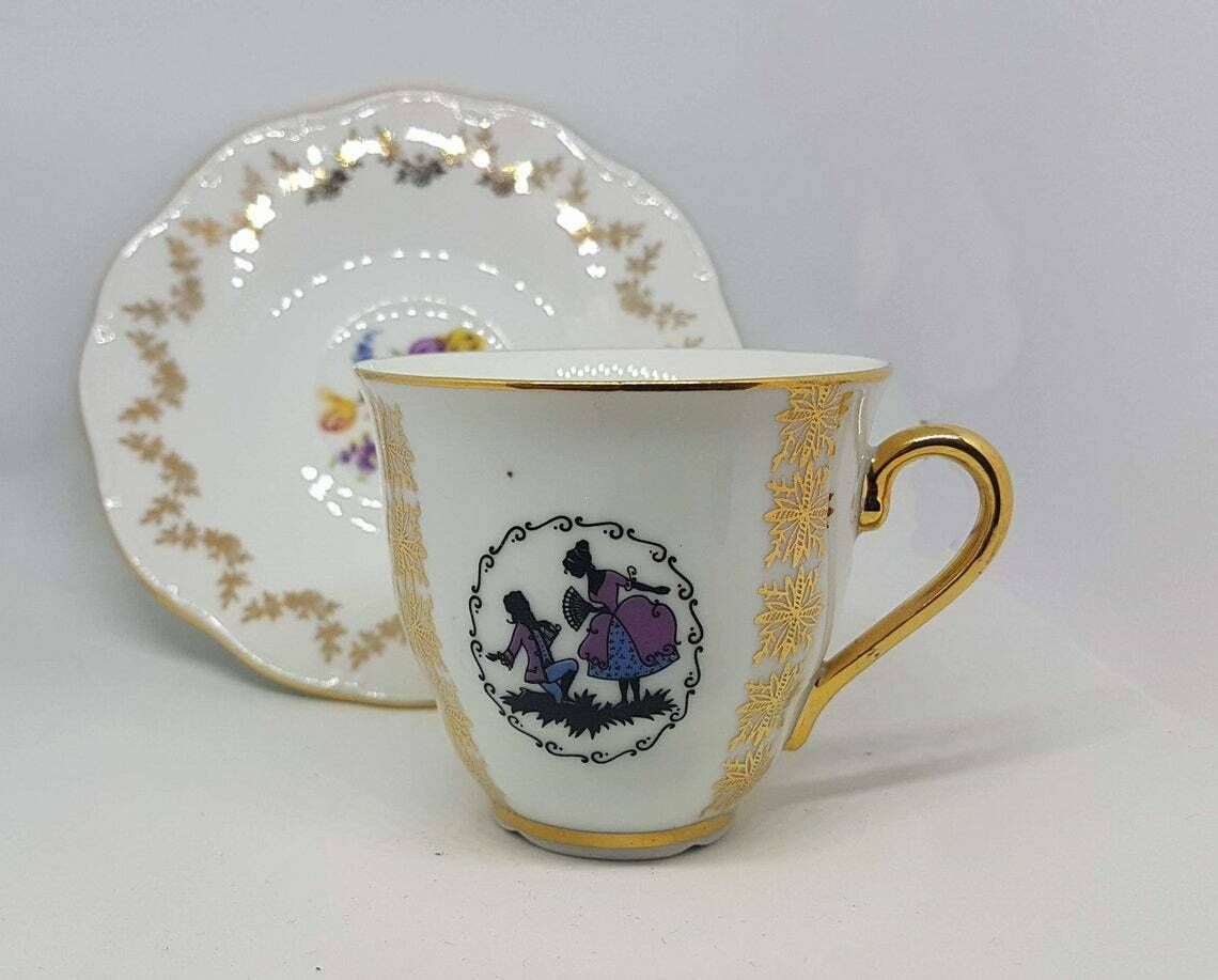 Vintage Coffee Czech Porcelain Cup And Saucer Made In Czechoslovakia 80s