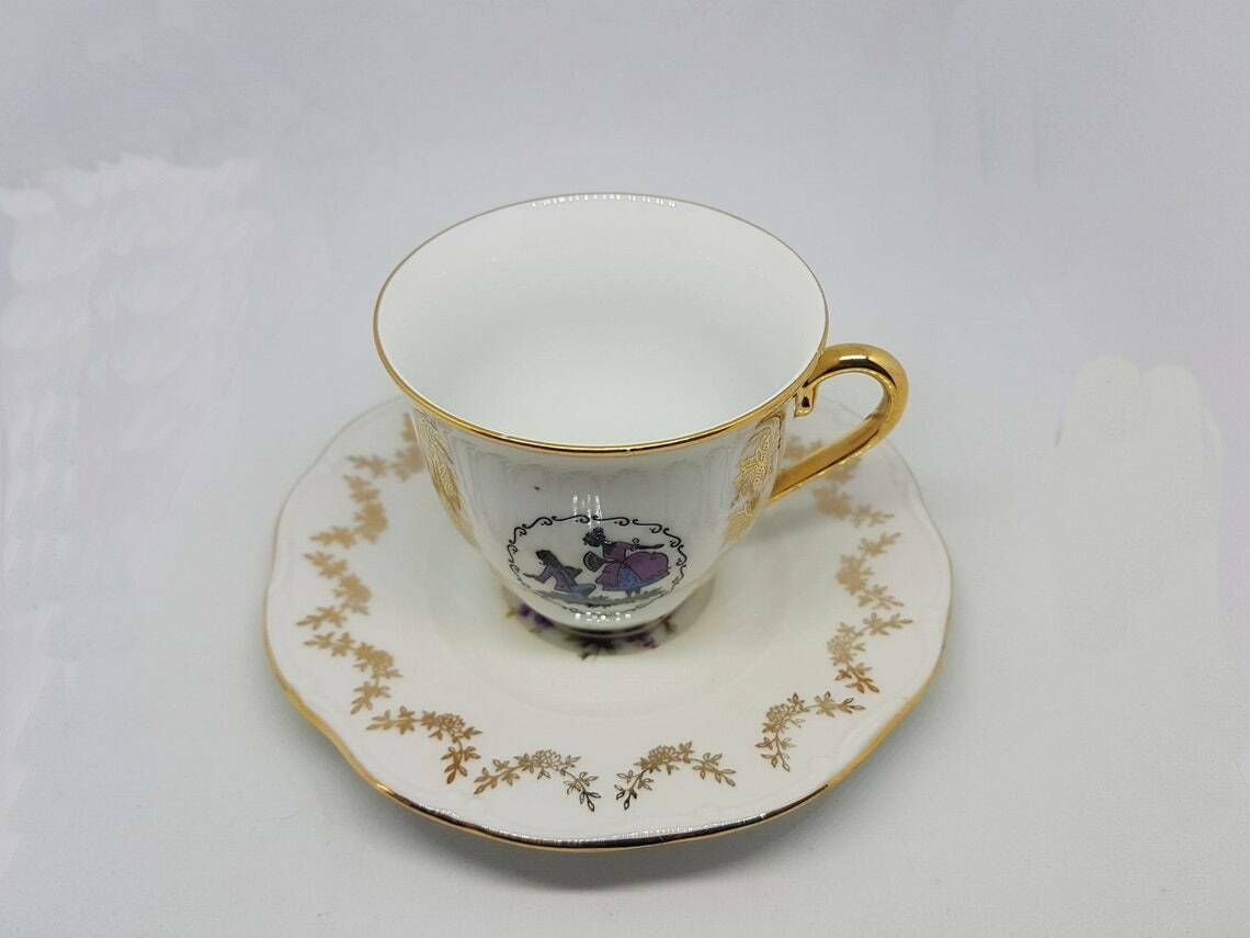 Vintage Coffee Czech Porcelain Cup And Saucer Made In Czechoslovakia 80s photo for sale