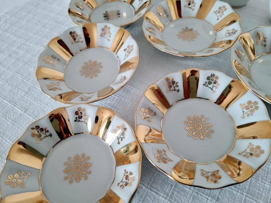 Vintage Koffieservies Van Tsjechisch Porselein – 6 Kopjes En 6 Schoteltjes, Gemaakt In Tsjecho Slowakije, Jaren 1970 photo buy