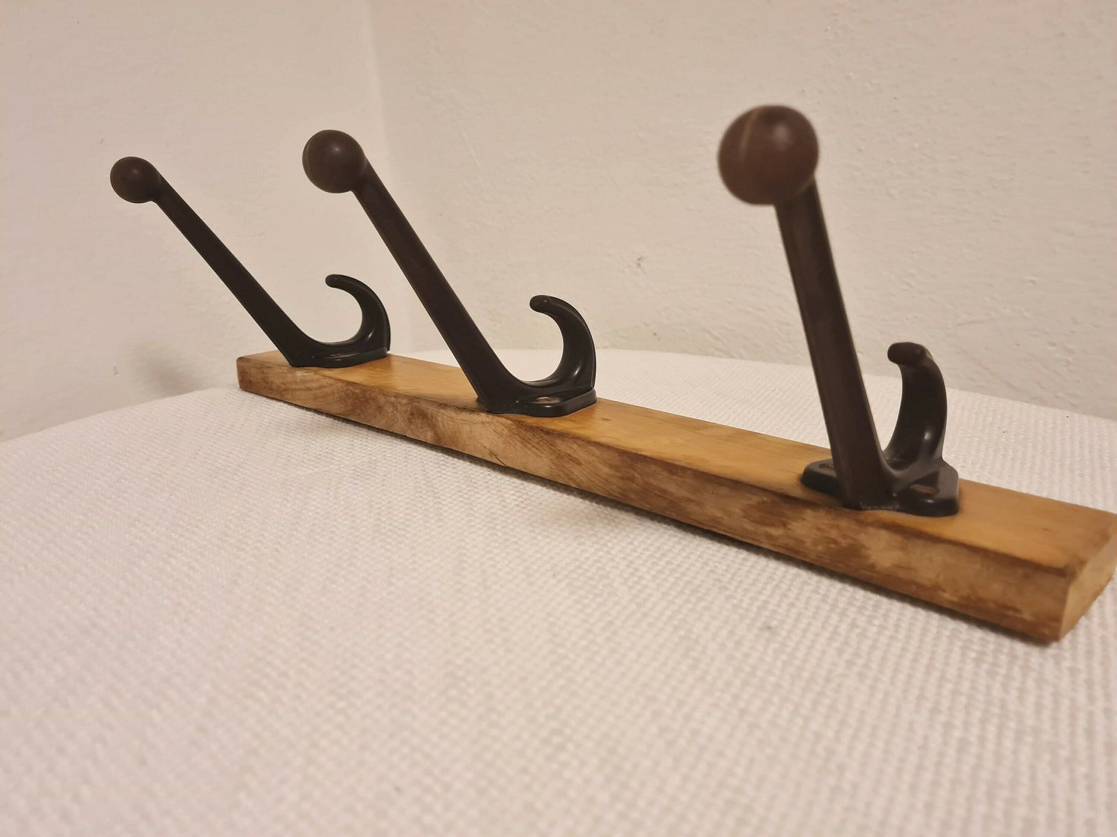 Vintage Wooden Wall Hanger With Bakelit Hooks Mid Century Coat Hanger Wall Panel photo vintage