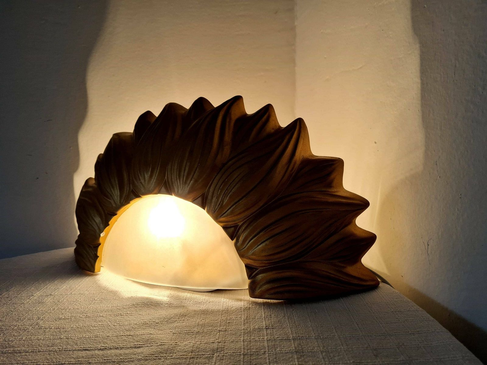 photo for sale Vintage Ceramic And Mat Glass Wall/ Table Lamp Gold Sun Made In Italy