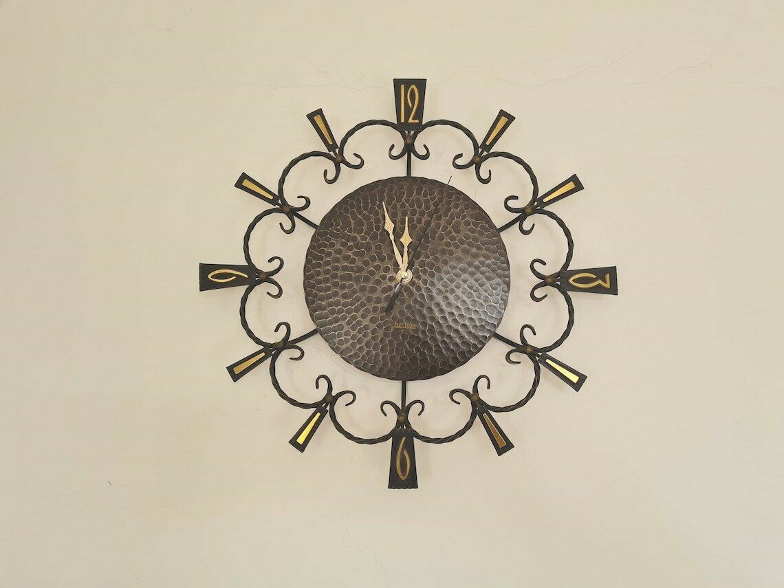 Vintage Mid Century Wall Retro Metal Clock Germany Modern Atomic Space Age Mcm 70s photo vintage