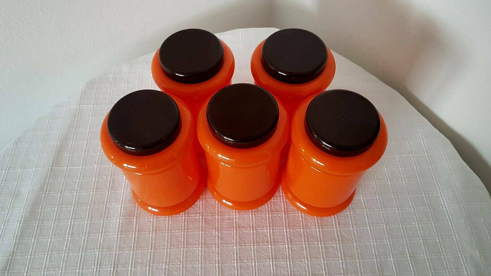 photo for sale Vintage Mid Century Space Age 5 Spice Boxes Set Czechoslovakia 80