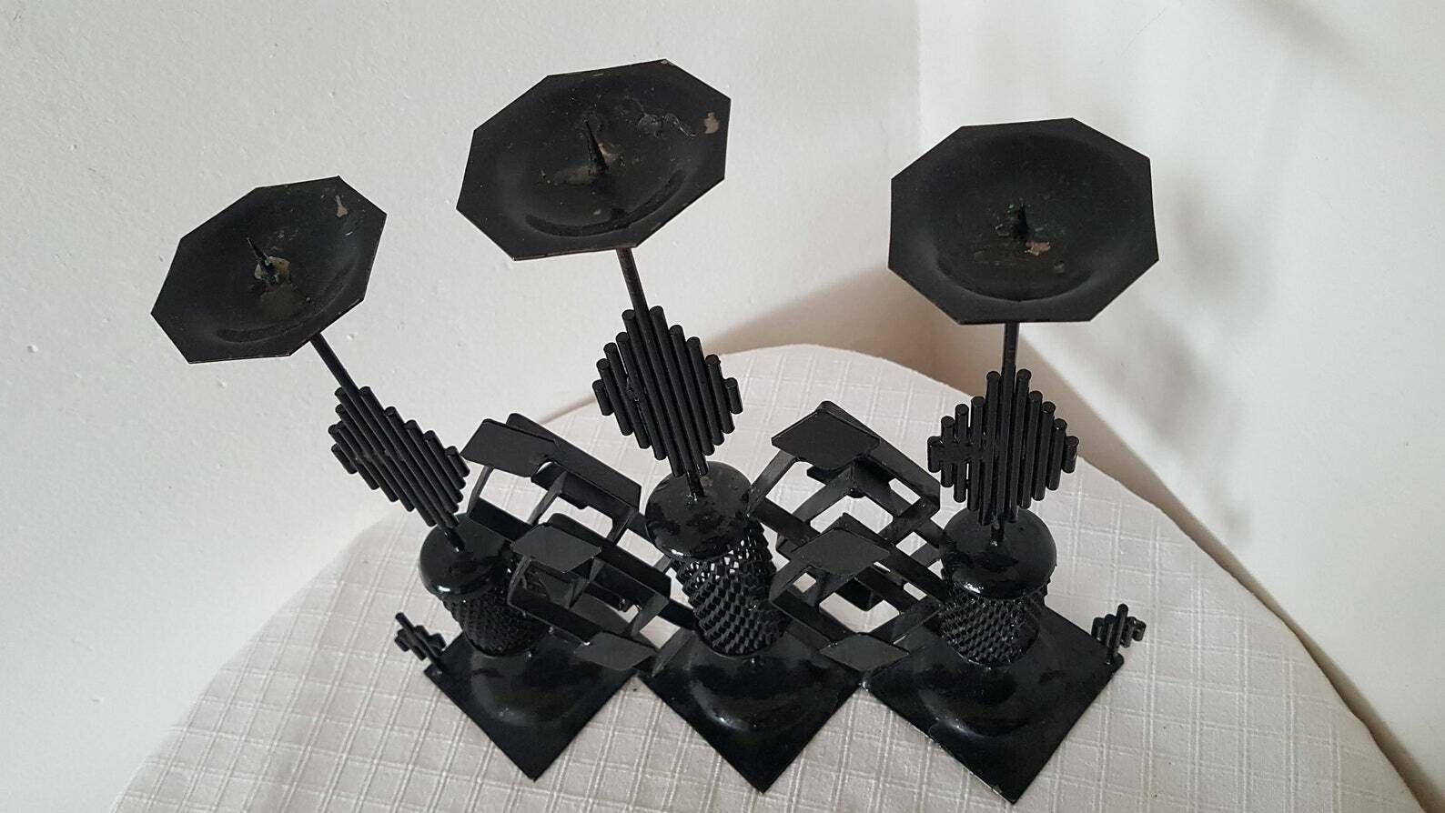 Vintage Mid Century Metal Handmade Candlestick Handmade Design 70s photo 84.0