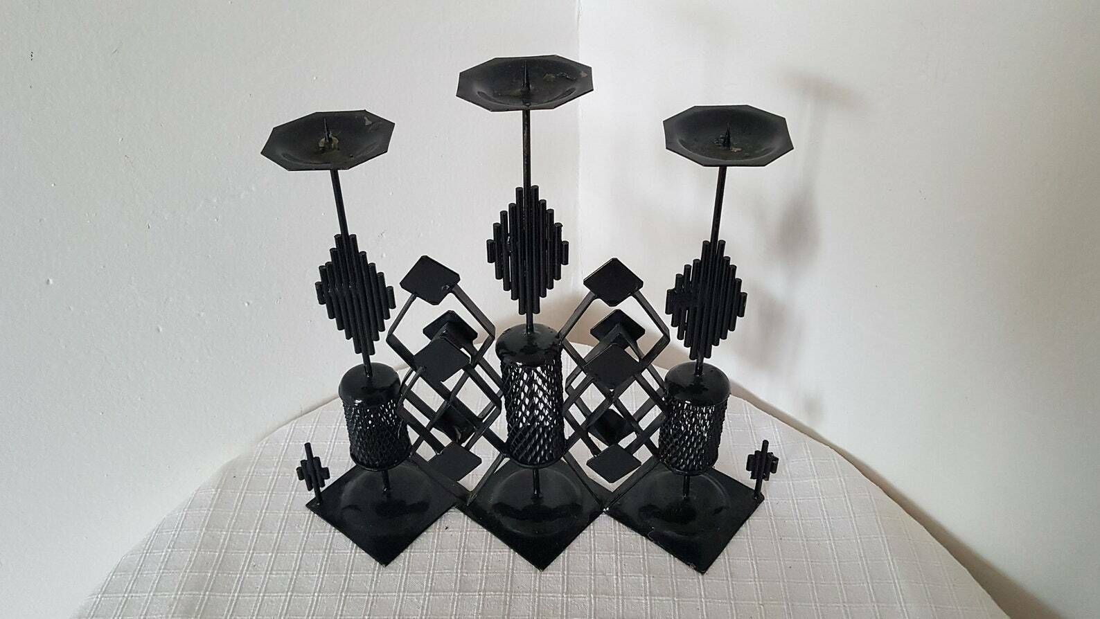photo furniture Vintage Mid Century Metal Handmade Candlestick Handmade Design 70s