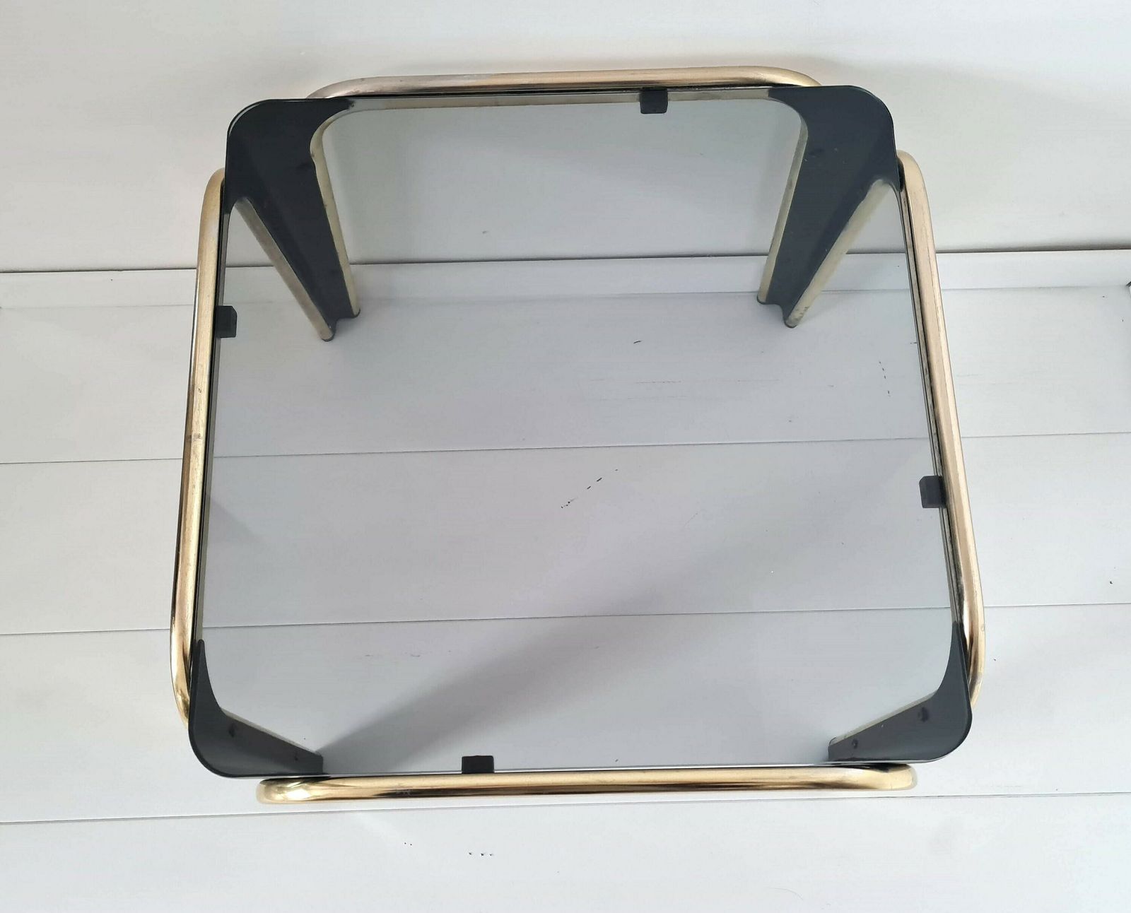 Vintage Mid Century Modern Chrome And Smoked Glass Table photo vintage