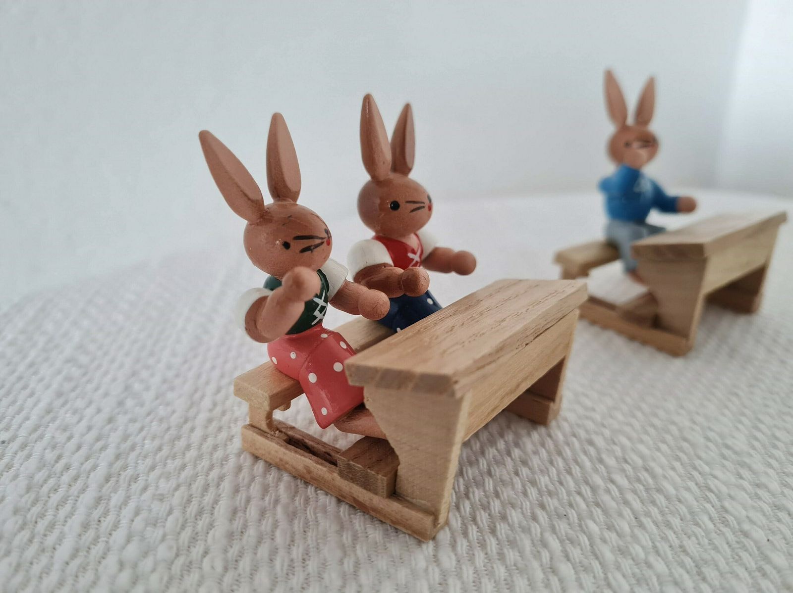 Vintage German Erzgebirge Easter Bunny School Wooden Miniatures 1980s photo Home Decor