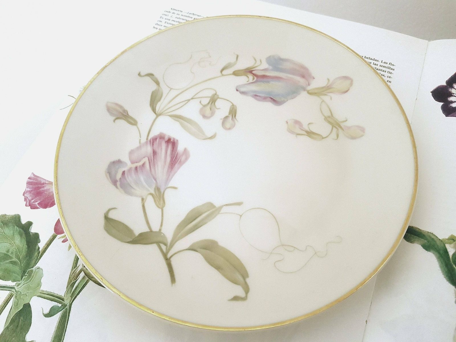 Vintage Set Van 3 Stuks – Botanische Kunst Lathyrus – Vintage Beiers Servies – Driedelig Dessertset – Vintage Beiers Porselein – Vintage Koffieset photo for sale