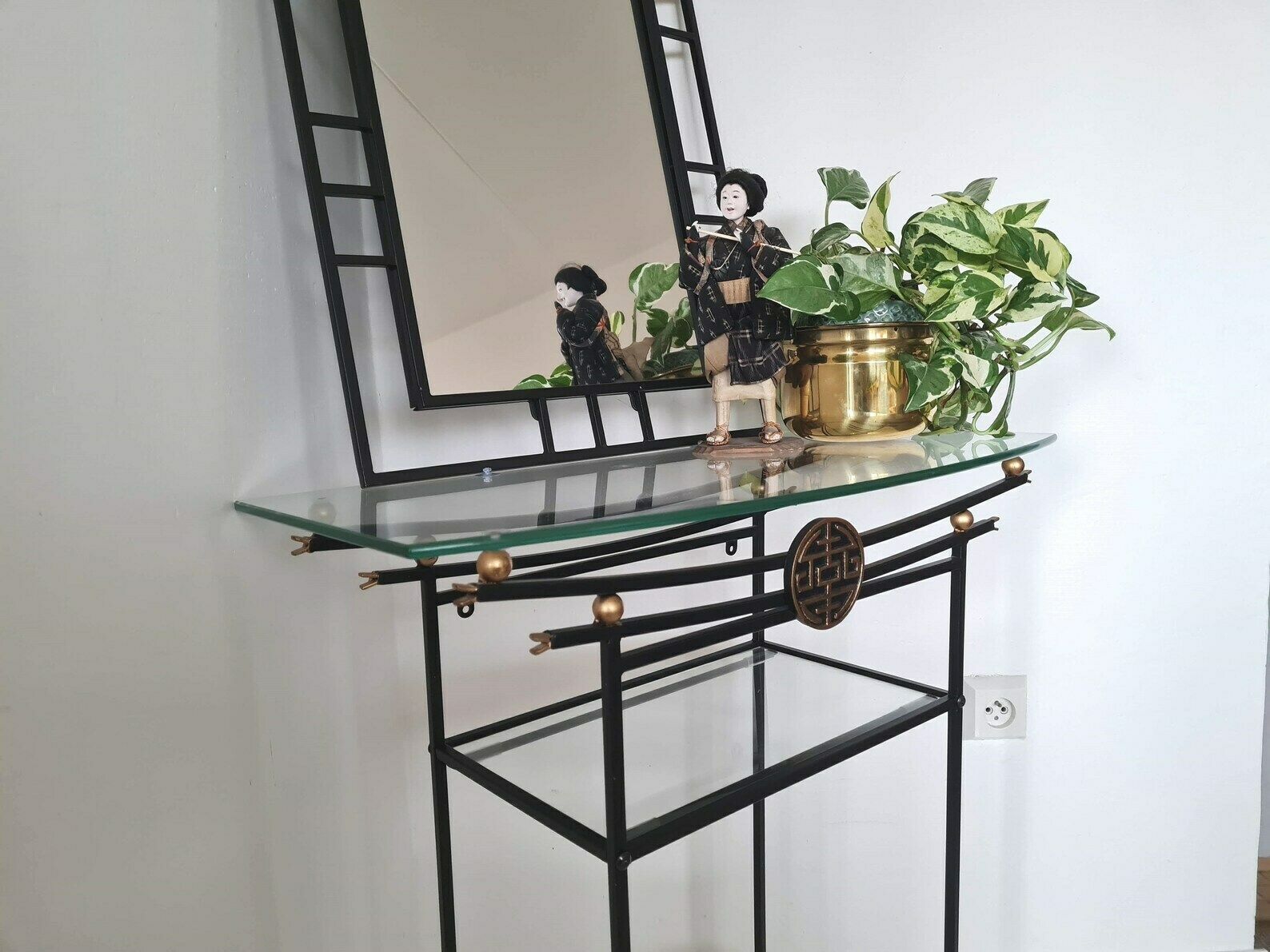 Vintage Metal And Glass Dressing Table With Mirror In Asian Style photo 591.0