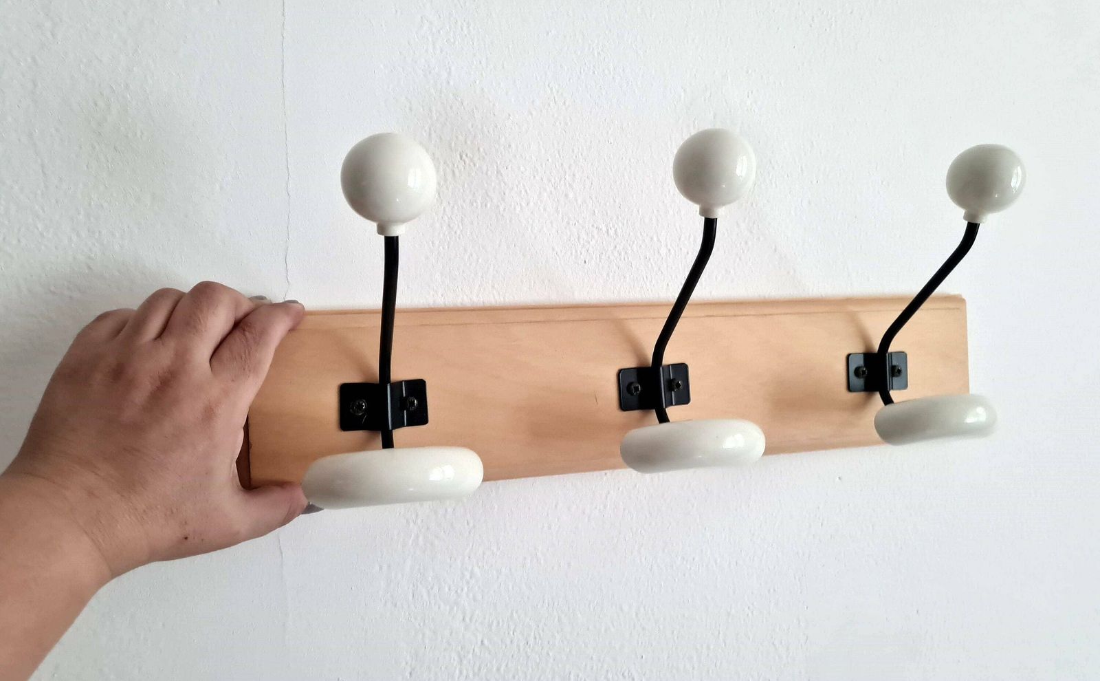 Vintage Mid Century Modern Wooden Wall Hanger With 3 Hooks Wooden Coat Hanger Wall Panel photo for sale
