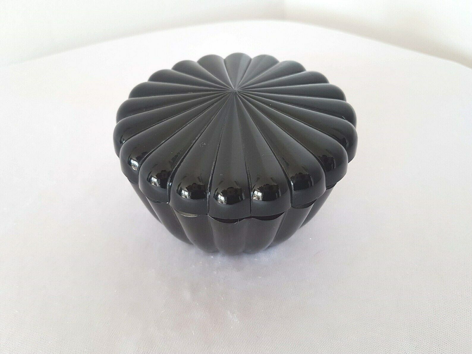 Bohemian Art Deco Opaque Black Glass Powder Can Dose Schlevogt Hoffmann Excellent Condition