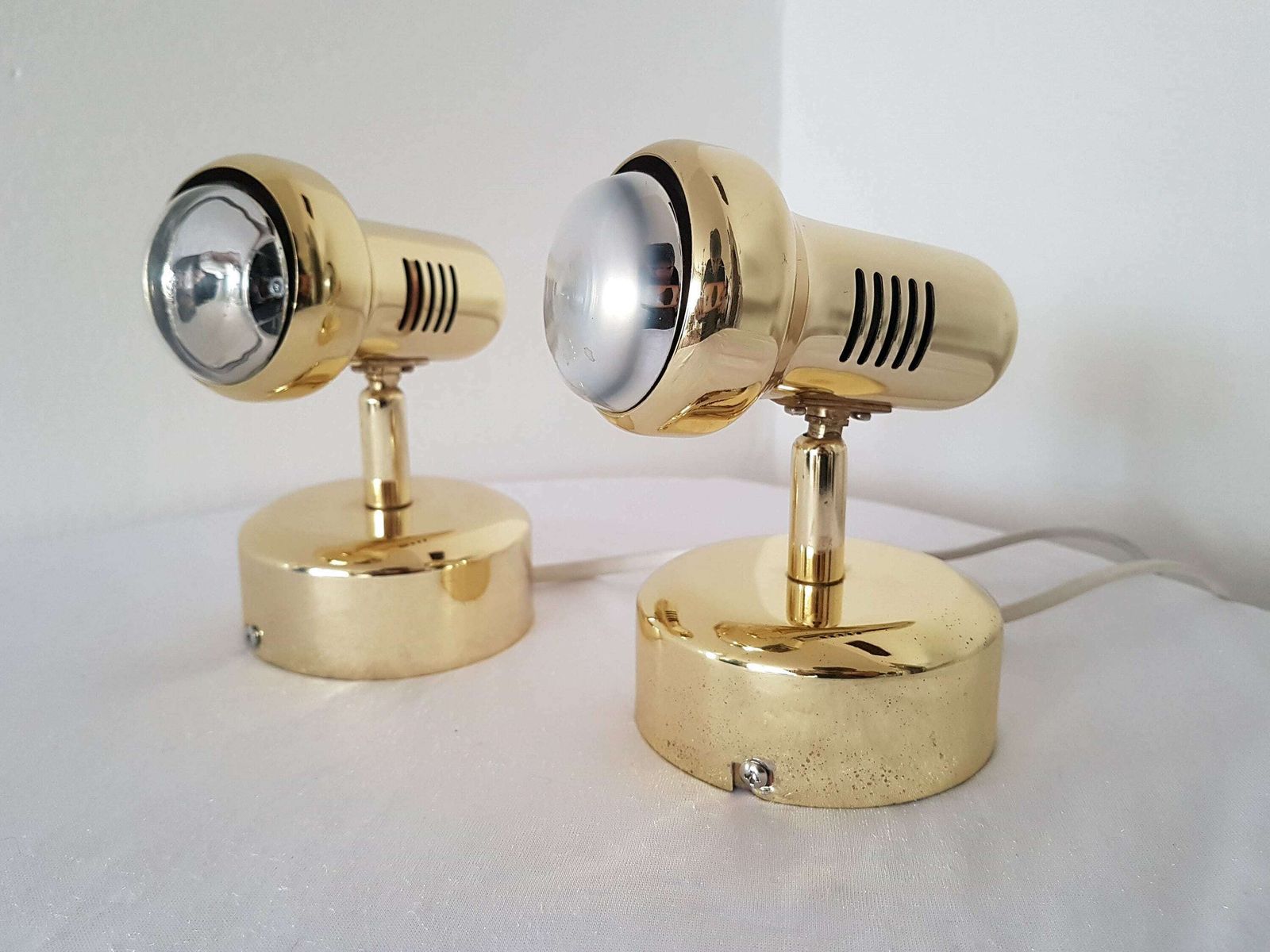 photo for sale Vintage Gouden Wandlamp – Mid Century Industrial Retro Metalen Lamp | Randl | Duitsland | Jaren 90
