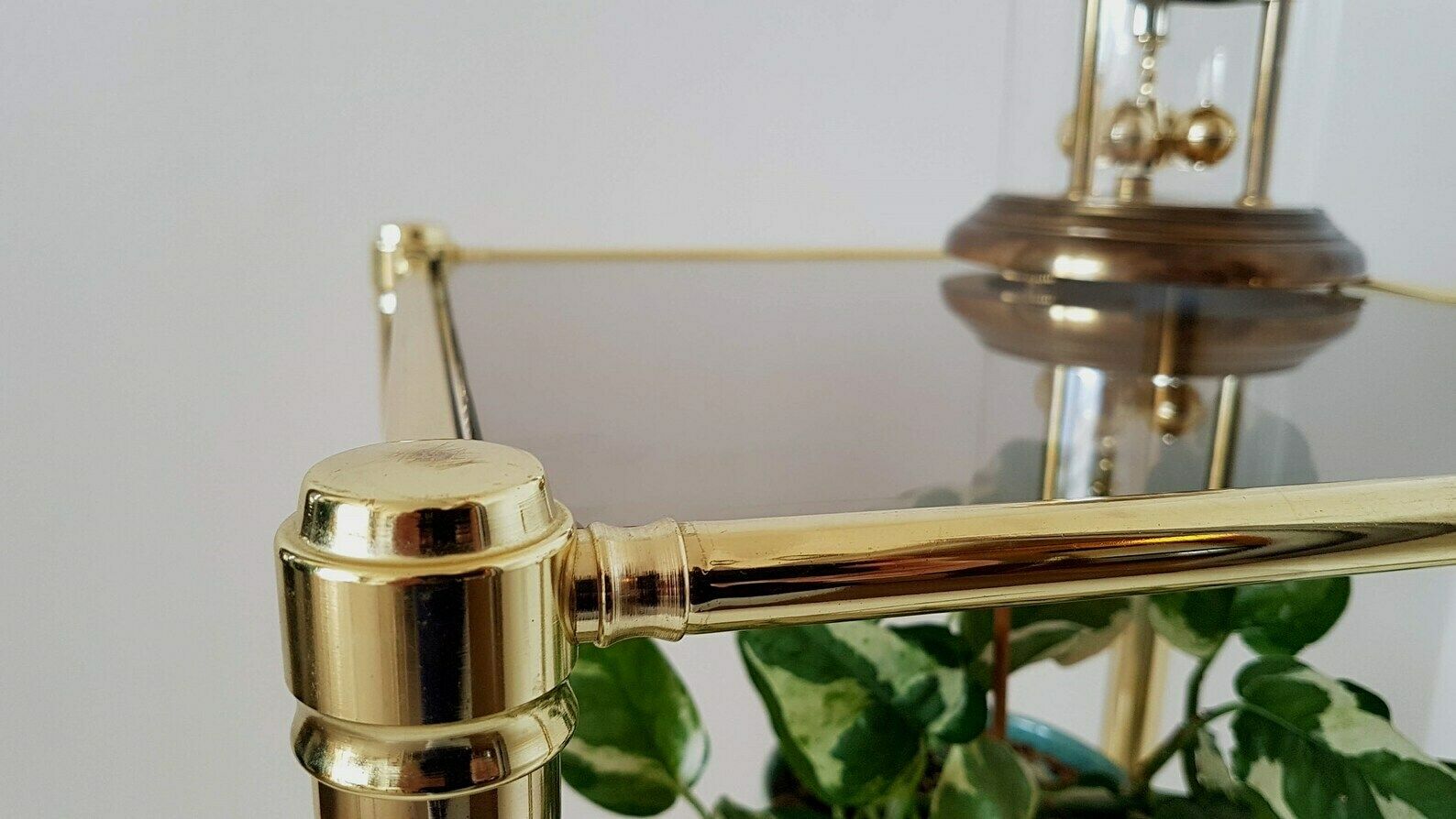 Vintage Hollywood Regency 80s Shelf Gold Brass 2 Smoked Glass Mcm photo 237.0