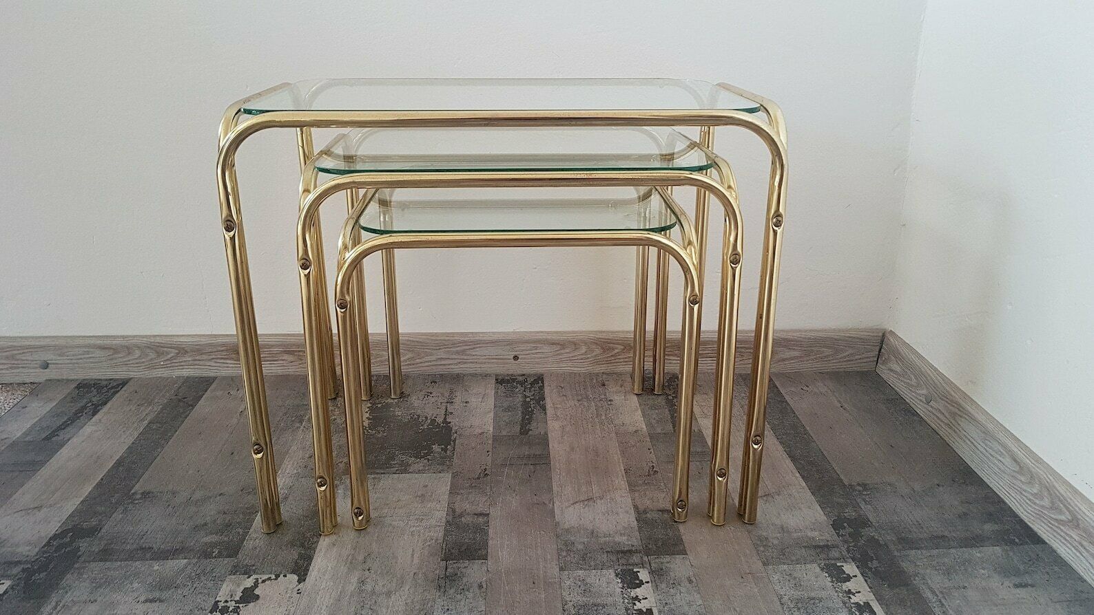 Vintage Mid Century Modern Chrome And Glass Nesting Table Set Of 3