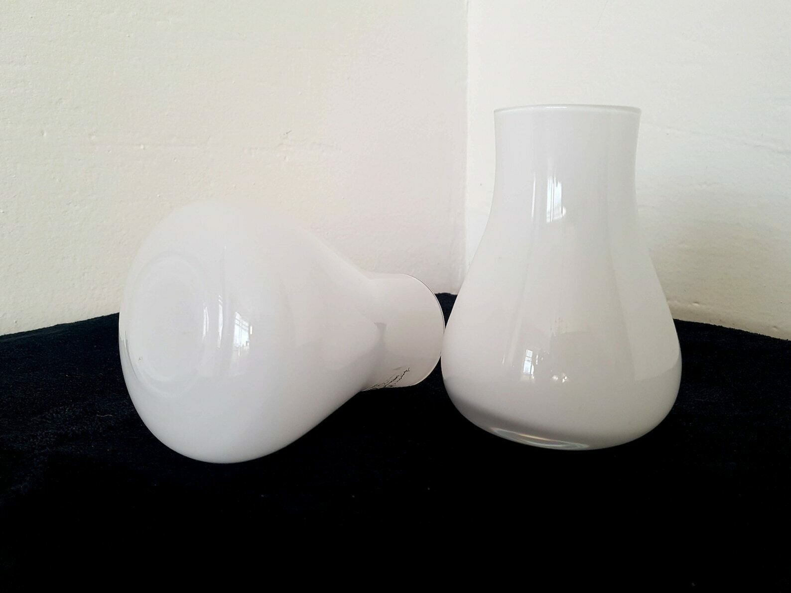 Vintage Pair Pia Amsel Swedish Art Glass Milk Glass Vase Retro Ikea photo vintage
