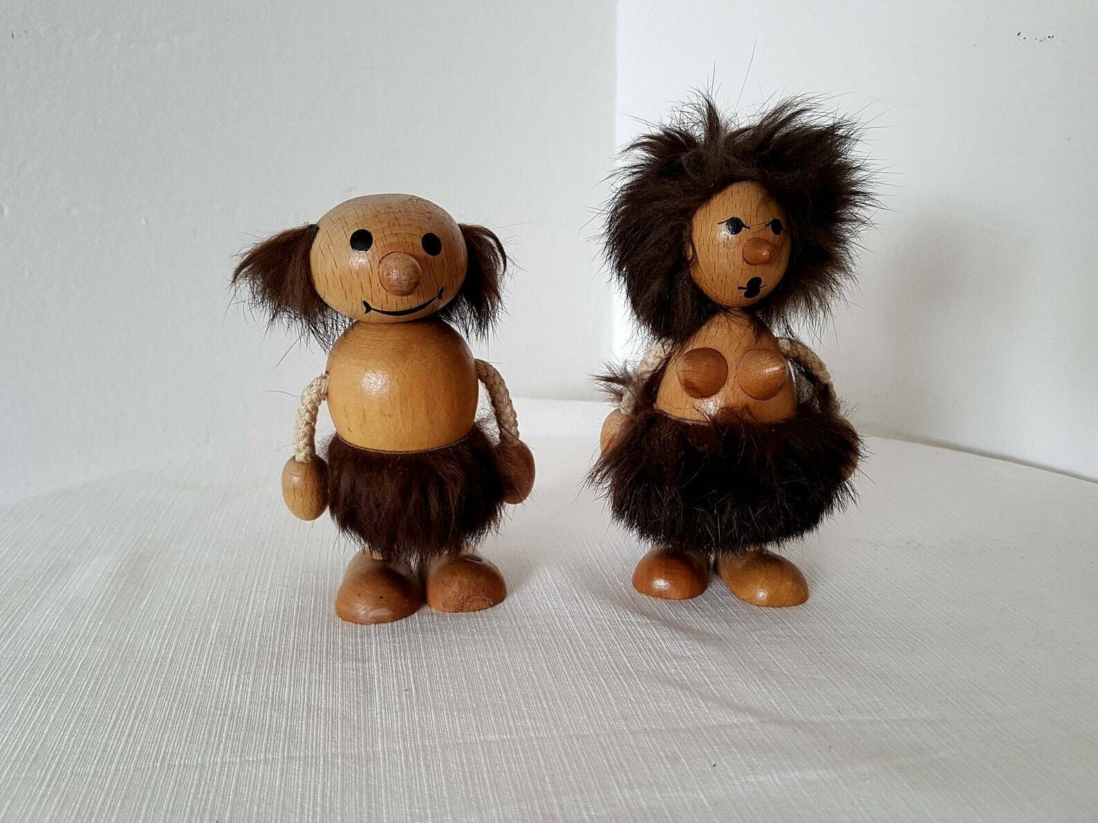 Vintage Wooden Couple Figures Handmade Design 70s photo furniture