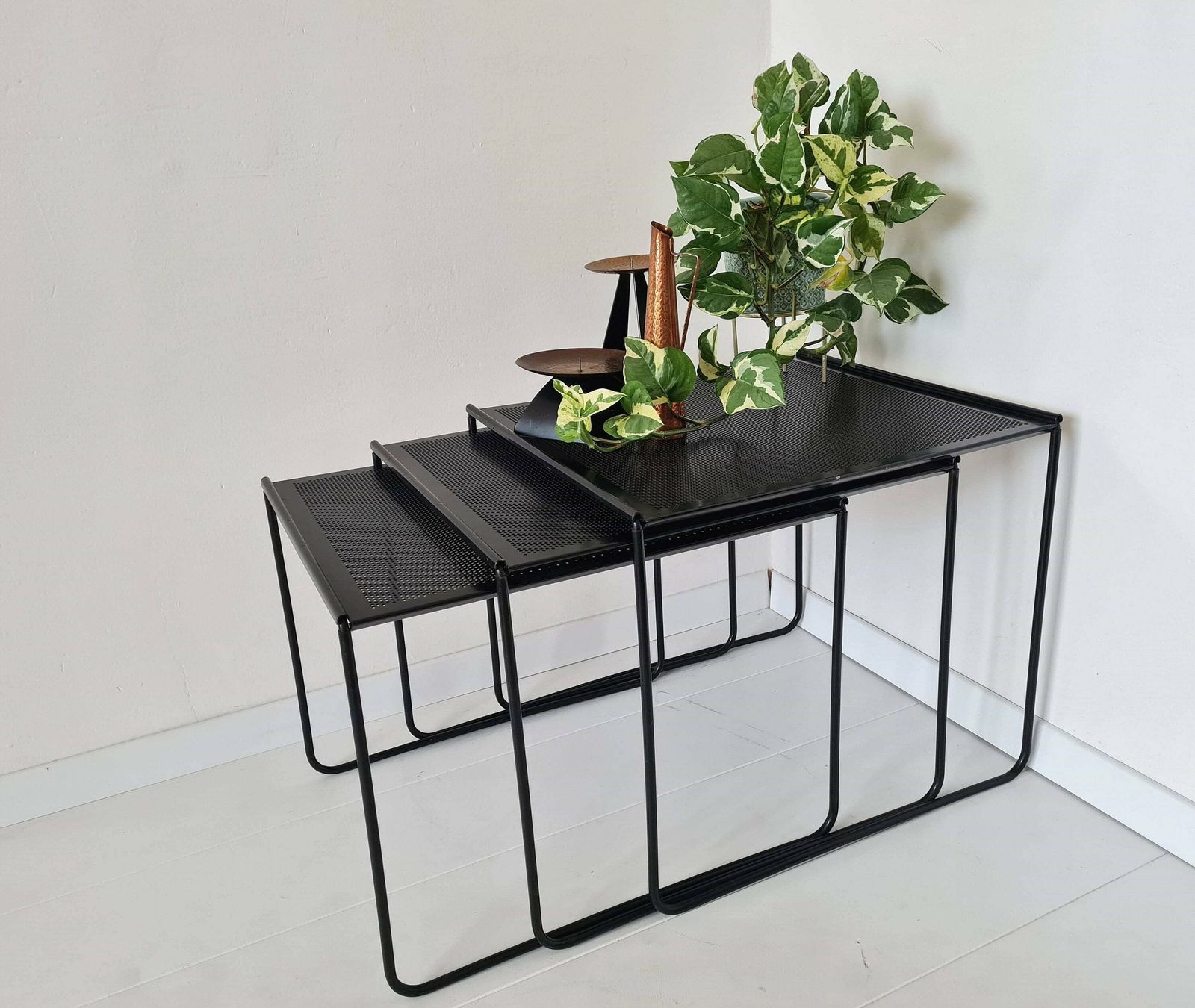 Vintage Post Modern Nesting Perforated Tables Set Of 3