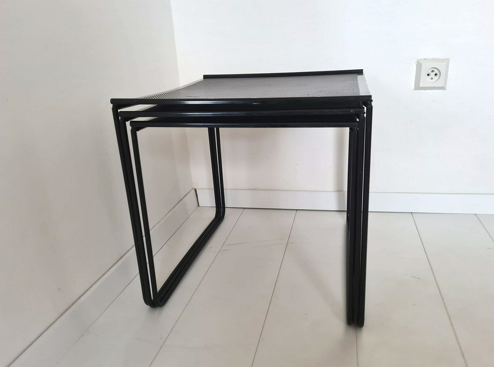 Vintage Post Modern Nesting Perforated Tables Set Of 3 photo Furniture