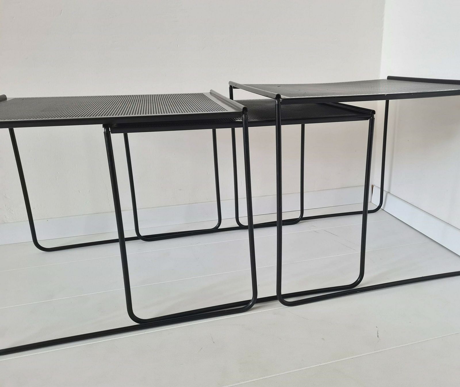 Vintage Post Modern Nesting Perforated Tables Set Of 3 photo vintage