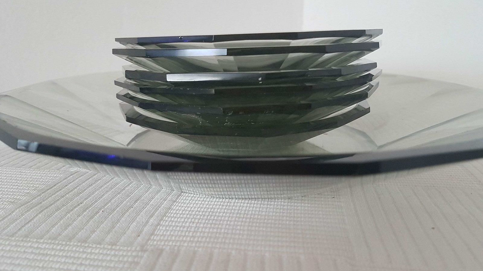 Art Deco Set Of 7 Smoke Glass Plates Czech Bohemian Glass. Antique Bowls By Karl Stölzle Heřmanova Huť 1940