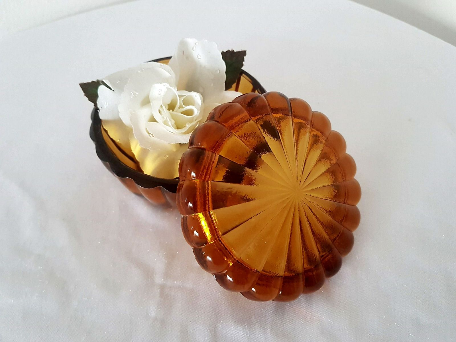 Bohemian Art Deco Amber Glass Powder Can Dose Schlevogt Hoffmann Excellent Condition
