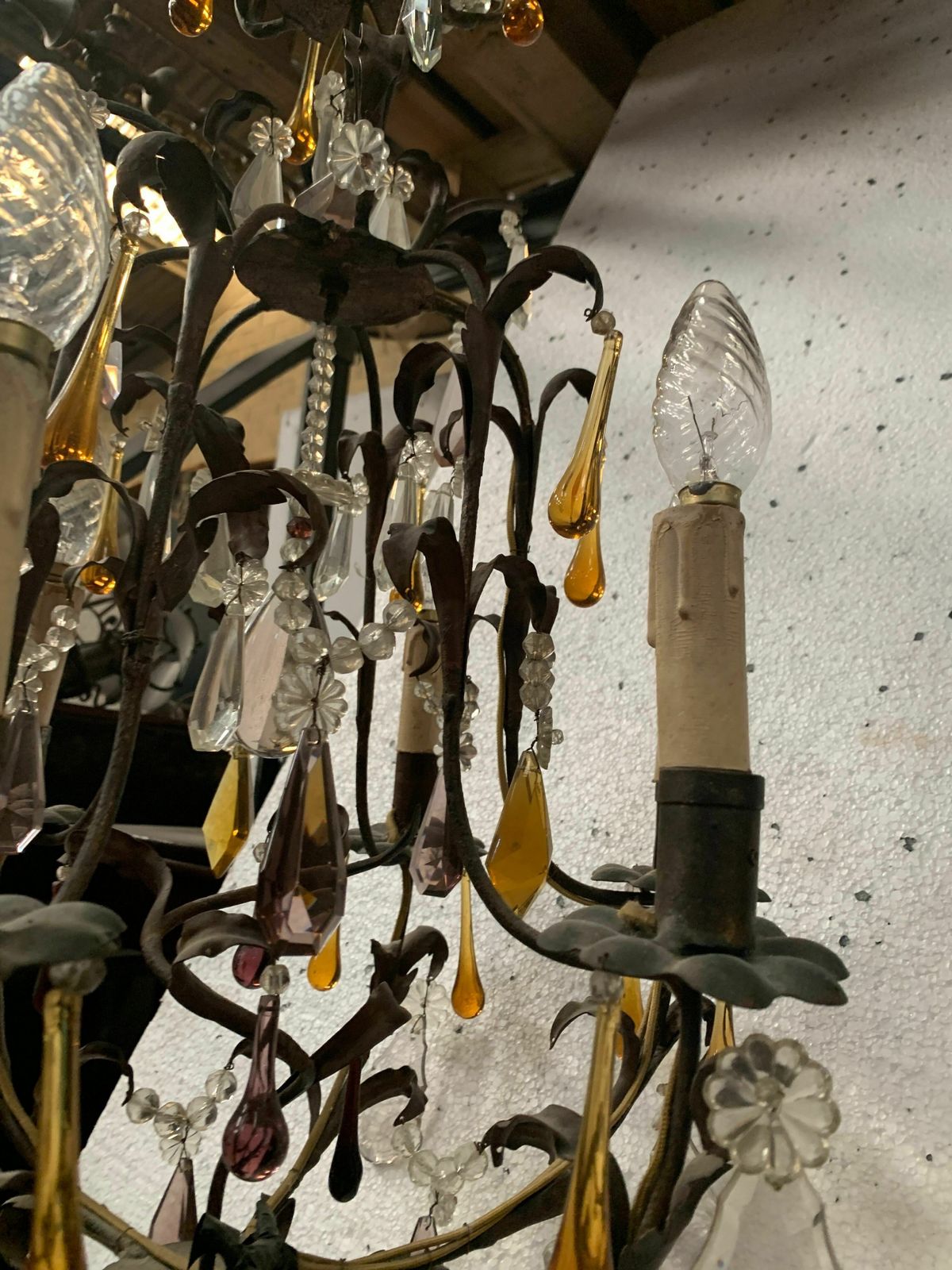 photo for sale Louis XV Style Cage Chandelier With Pendants And Drop Of Water XX Century