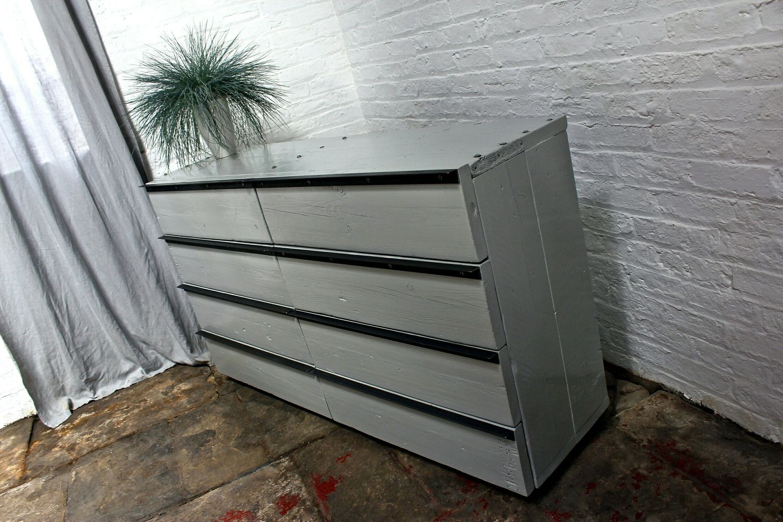 Niamh Reclaimed Scaffolding Board Chest Of Drawers With Angular Steel Handles   Bespoke Urban Furniture photo for sale