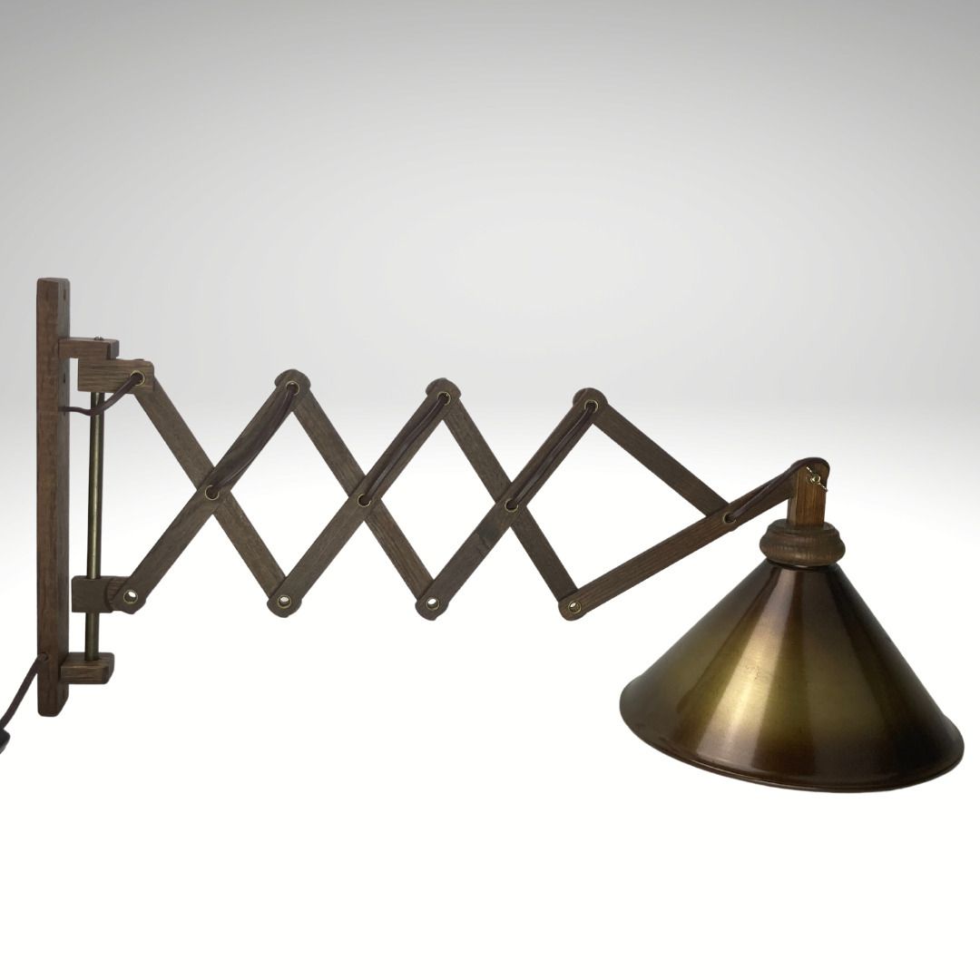 photo furniture Midcentury Wood And Brass Scissor Wall Lamp, Dutch 1960s