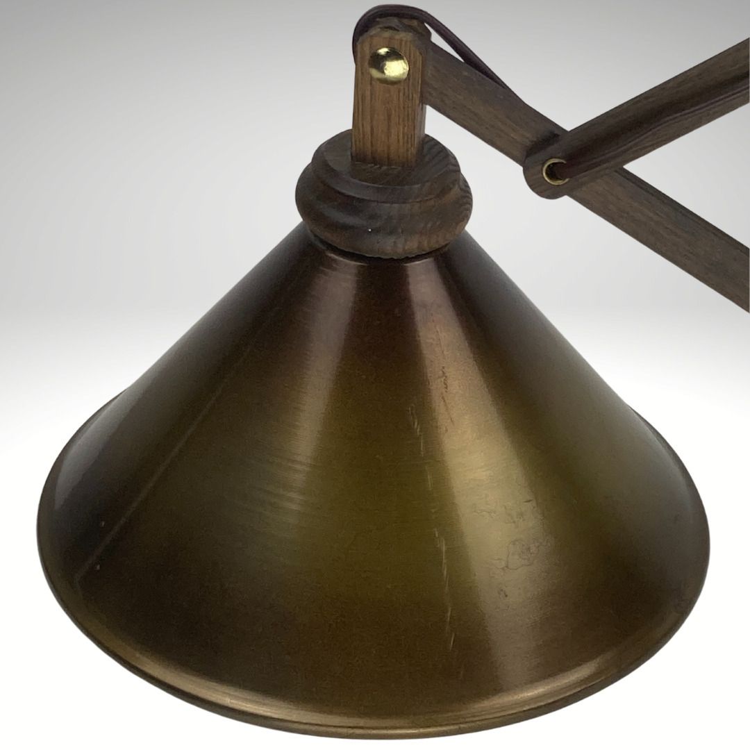Lighting Midcentury Wood And Brass Scissor Wall Lamp, Dutch 1960s photo