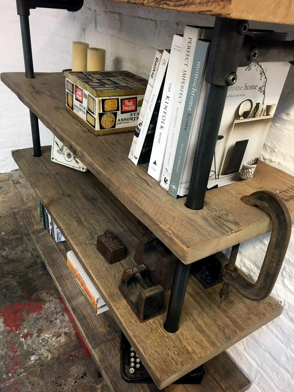 Annabel Bespoke Reclaimed Scaffolding Boards And Dark Steel Pipe Shelving/Bookcase   Made To Order photo furniture